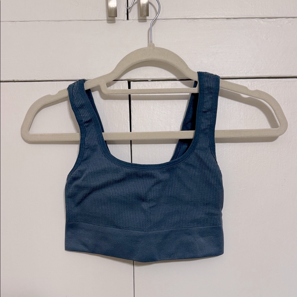 New BLANQI deep blue ribbed Sports Bra